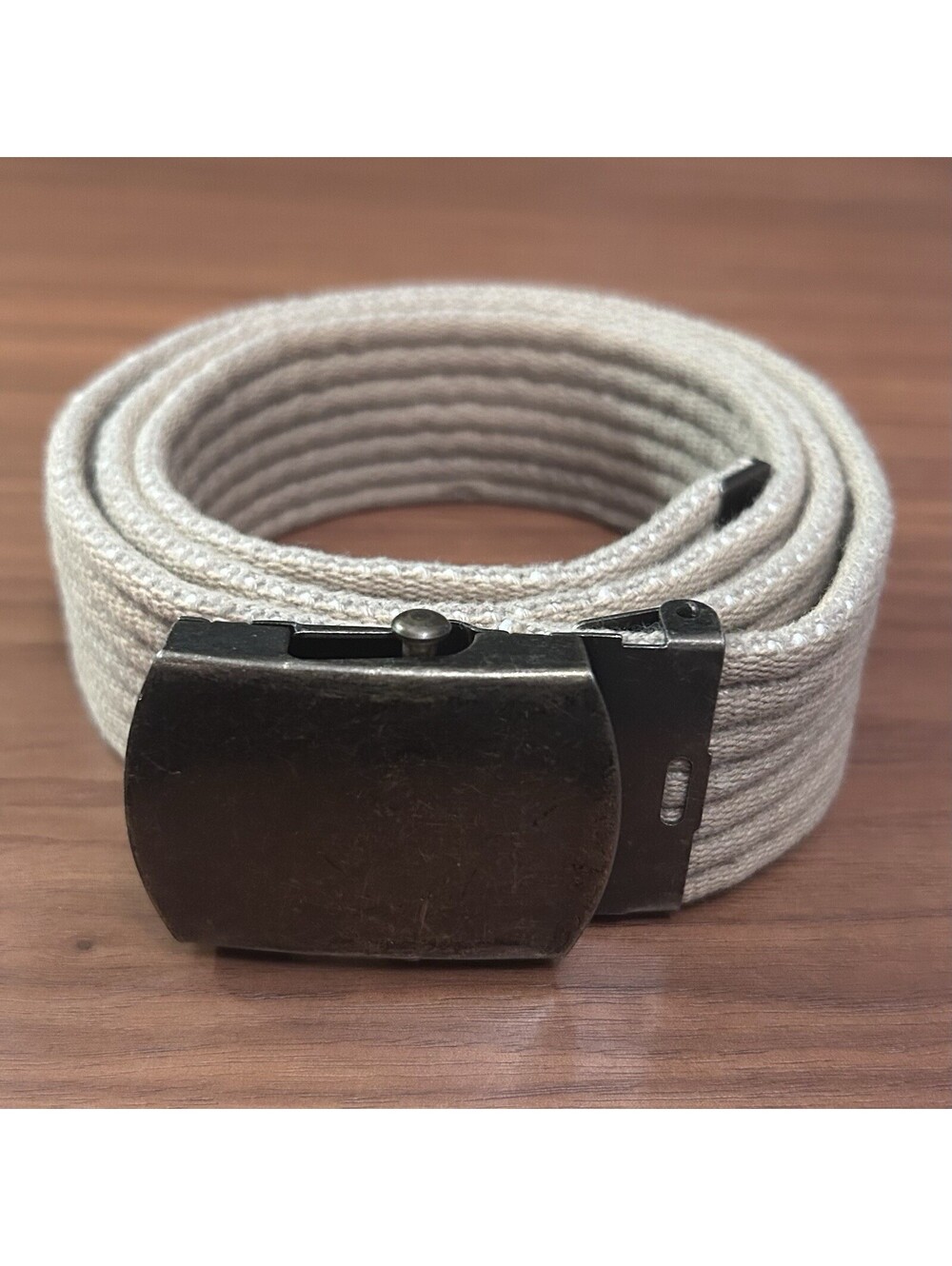 Vintage US Military Web Belt - Khaki Cotton GI Style Slide Buckle, Canvas